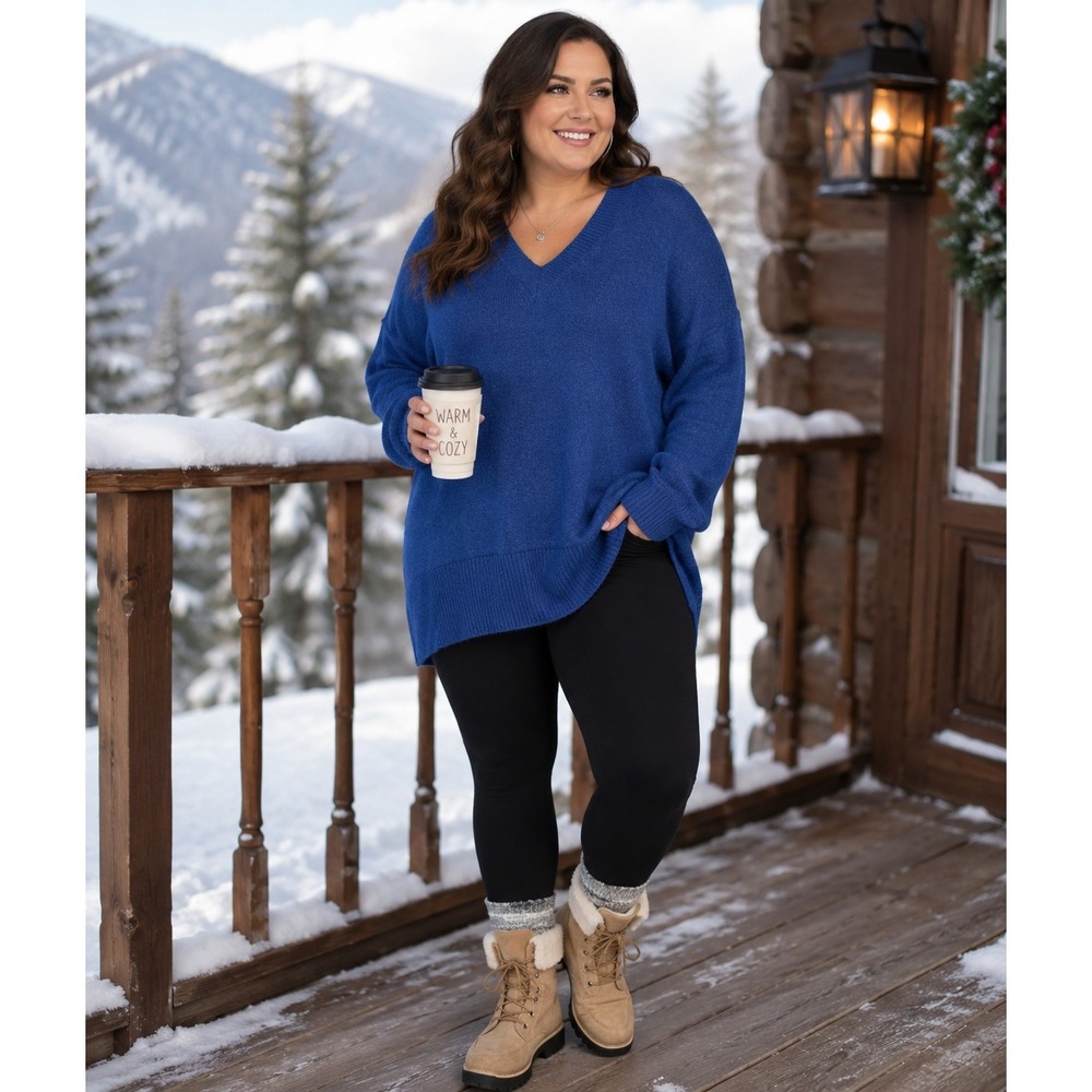 Philosophy Republic Clothing Woman Royal Blue V-Neck Sweater Plus Size 2X